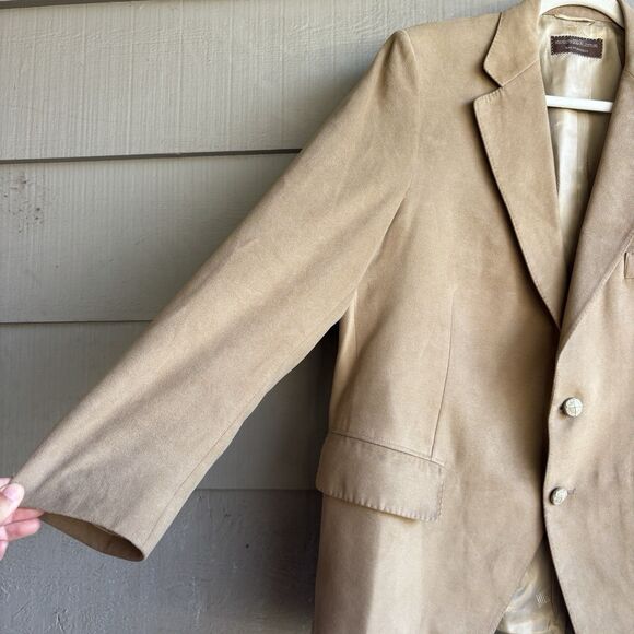 Vintage Lanvin Paris FeatherSuede Blazer 40R Camel Tan Coat Tailored in USA - Picture 5 of 10